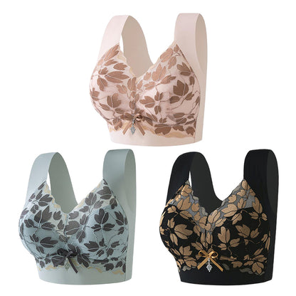 💟【3 бр.】M-4XL Сутиен с дантела, големи размери, без стоманени халки, луксозен красив гръб, секси дишащ безшевен сутиен 【40~100 кг】