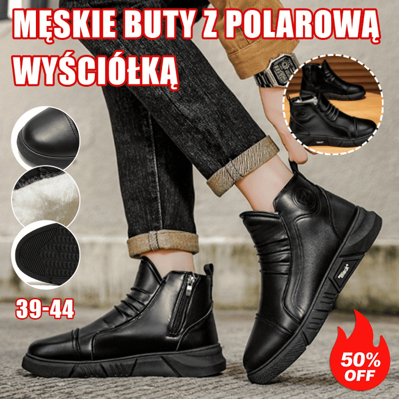 🔥💥【39-44】Stylowe męskie skórzane botki z polarową wyściółką – Modne i wygodne, idealne na zimowe dni