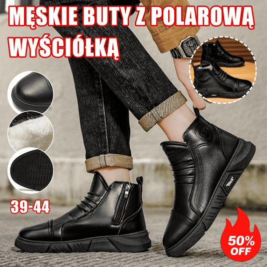 🔥💥【39-44】Stylowe męskie skórzane botki z polarową wyściółką – Modne i wygodne, idealne na zimowe dni
