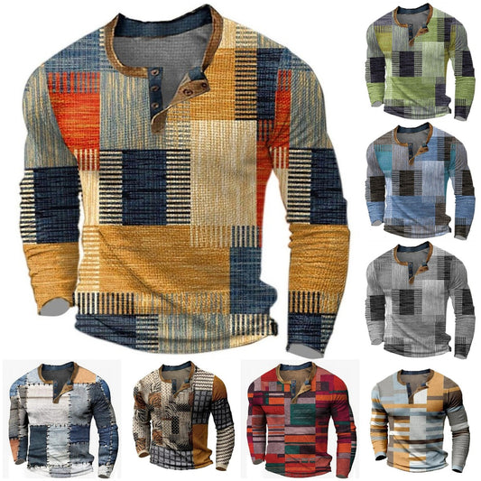 🌴🌈【50% de descuento🔥】【S-4XL】👔😍 Nueva colección de camisas para hombre con estampado, de manga larga, estilo relajado Henry, disponibles en varios colores.
