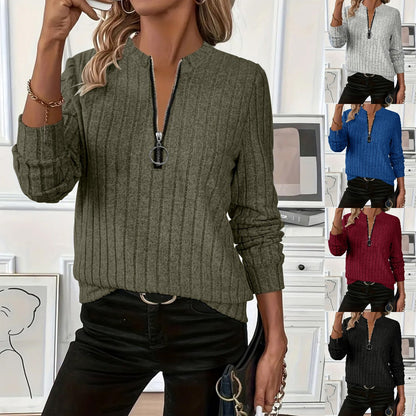 😍【S-2XL】💥 Nový módny jednoduchý pletený sveter s dlhými rukávmi a zipsom z roku 2025