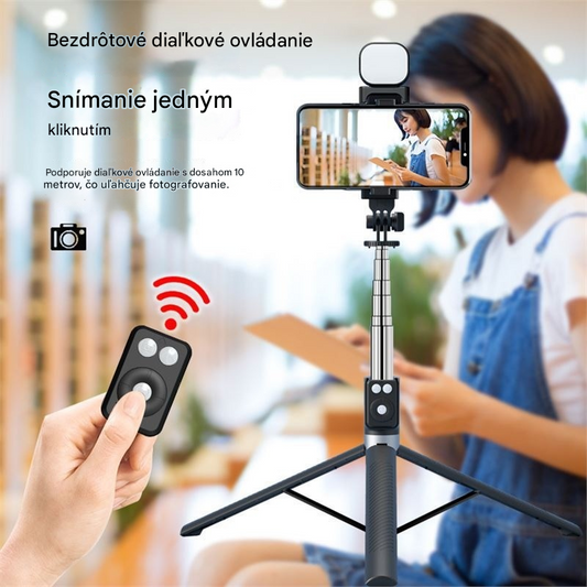 📷💡【1,7M】6-v-1 multifunkčný stojan na selfie – selfie tyč, statív a LED svetlo pre profesionálne zábery kdekoľvek, skladací a ľahký dizajn