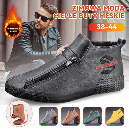 👞【39-44】Męskie ocieplane botki skórzane z zamkiem błyskawicznym – Wygodne, ciepłe i modne obuwie na zimę, idealne do codziennego użytku i na chłodniejsze dni!