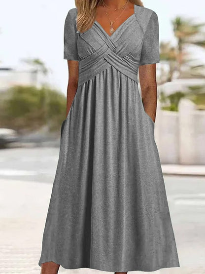 👍👍【50% OFF】💐👗【S-3XL】2026 jarné a letné nové jednofarebné módne jednoduché ležérne šaty – mäkký materiál a voľný strih, ideálne na voľný čas