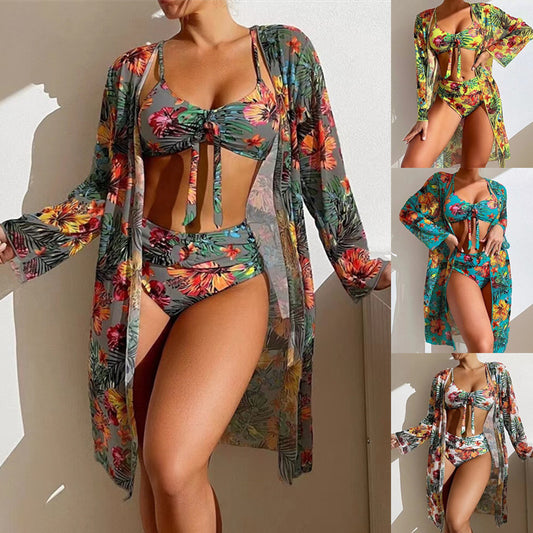☀️【50% popust】 👙【S-2XL】Nova trodijelna ljetna kupaća garnitura 2026 – moderan cvjetni uzorak, udobna, prozračna, brzo-sušeća i štiti od sunca