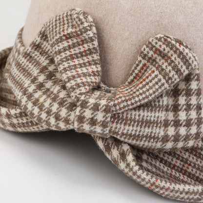👒💃【¡Compra 1 y llévate otro gratis!】Gorro de lana ondulado para mujer, ideal para otoño e invierno, con lazo a cuadros.