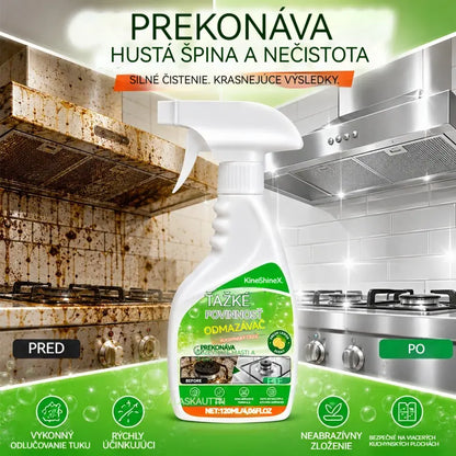 ✨ Silný odmasťovač na kuchyňu — účinne odstráni pripálený tuk, usadený karbón a odolnú špinu z varnej dosky, digestora a kuchynského riadu.