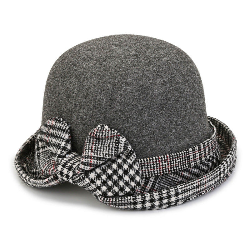 👒💃【¡Compra 1 y llévate otro gratis!】Gorro de lana ondulado para mujer, ideal para otoño e invierno, con lazo a cuadros.