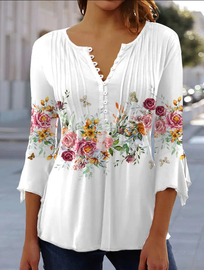 👚【S-5XL】🌺 Elegantná dámska blúzka s kvetinovým vzorom – pohodlná a štýlová na každý deň, ideálna na jar a leto