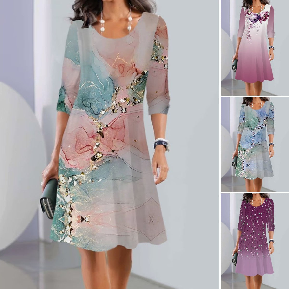 💐👗【Časovo obmedzená ponuka】【S-3XL】2025 Jarné midi šaty s okrúhlym výstrihom a dlhým rukávom, módne a neformálne