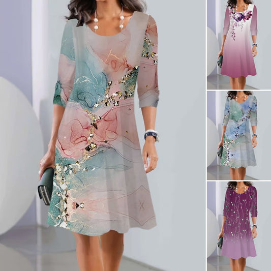 💐👗【Časovo obmedzená ponuka】【S-3XL】2025 Jarné midi šaty s okrúhlym výstrihom a dlhým rukávom, módne a neformálne 