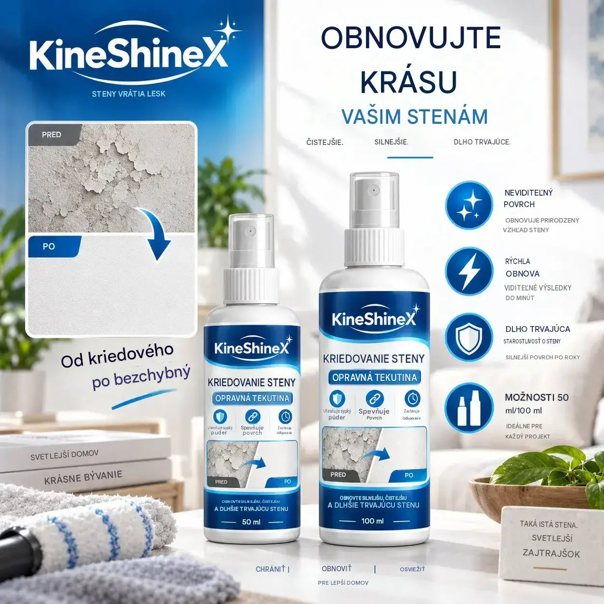 🏆100ml + 50ml (2 fľaše)💥Tekutý prípravok na opravu stien a tvrdidlo — Spája funkcie tmelenia, utesňovania a spevňovania v jednom produkte.