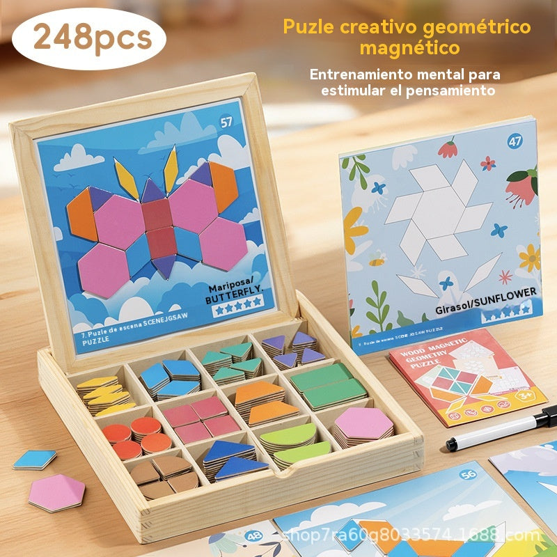 👶🌈🧩【248 dielikov】🔥Magnetická drevená tangramová skladačka, hračka na tréning mozgu a vzdelávanie detí, stimuluje myslenie.