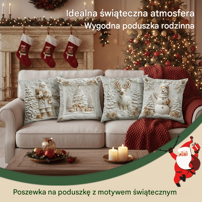 🎅Świąteczna wielka promocja, 50% zniżki🎄Wysokiej jakości świąteczna poszewka na poduszkę, z gustownym i eleganckim designem, idealna do dekoracji Twojego domu na Święta. 【Zestaw 4 sztuki】