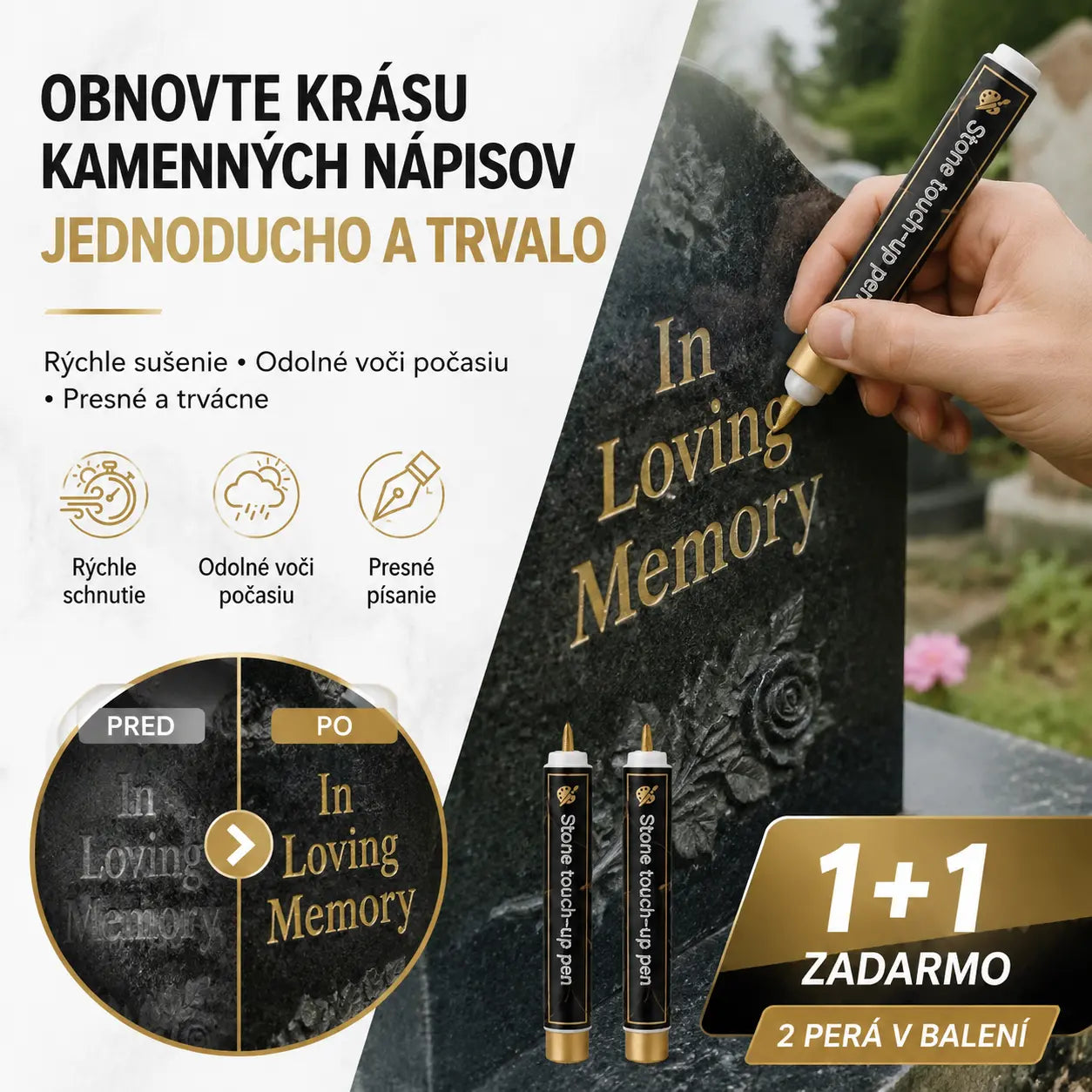 【Kúpte jeden, druhý dostanete zadarmo】🖍️Vodeodolné a nevyblednuteľné pero na opravu a premaľovanie nápisov na kamenných doskách