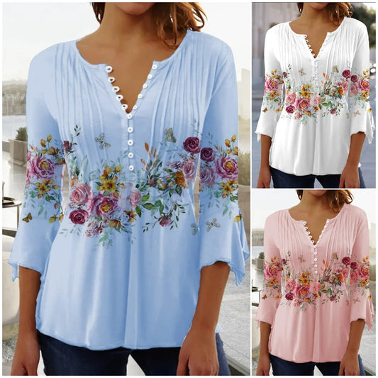 👚【S-5XL】🌺 Elegantná dámska blúzka s kvetinovým vzorom – pohodlná a štýlová na každý deň, ideálna na jar a leto