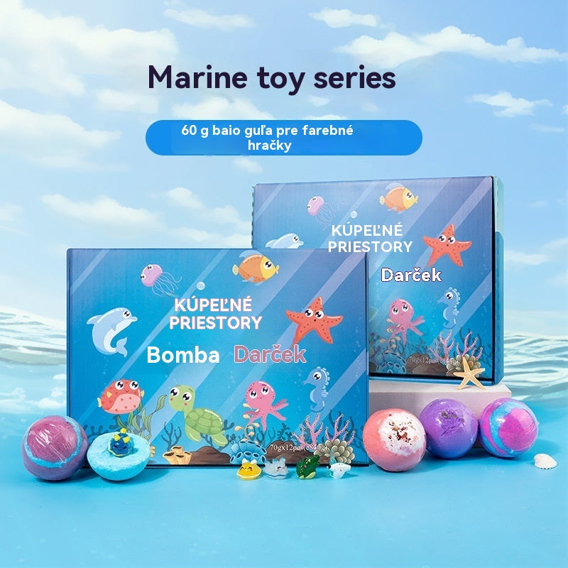 🎁【50% zľava】🔮Sada 12 guľôčok so soľou do kúpeľa v tvare morských živočíchov (60 g každá), vhodné pre deti, vstavané prekvapujúce hračky