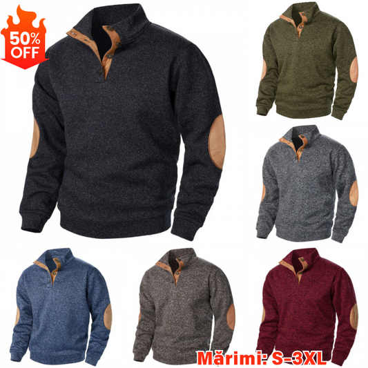 🔥【Especiales de otoño】💥Nueva Sudadera de Cuello Alto para Hombre – Estilo Casual, Cómodo y Cálido con Detalles de Cuero, Disponible en Tallas S-3XL