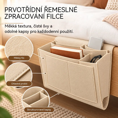 🔥 Zľava 50 %! 🛏️✨ Závesný organizér k posteli: majte všetko potrebné po ruke.