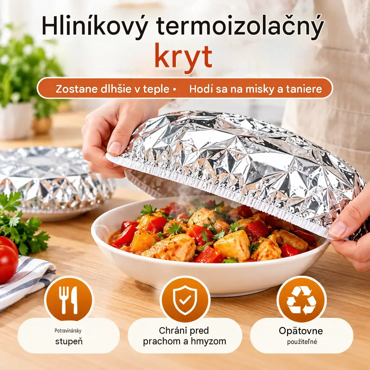 🏠🎉【100 kusov】🍲Izolačný kryt na domáce použitie, kryt z hliníkovej fólie na udržanie teploty jedla na jedálenskom stole, chráni jedlo pred hmyzom a prachom.
