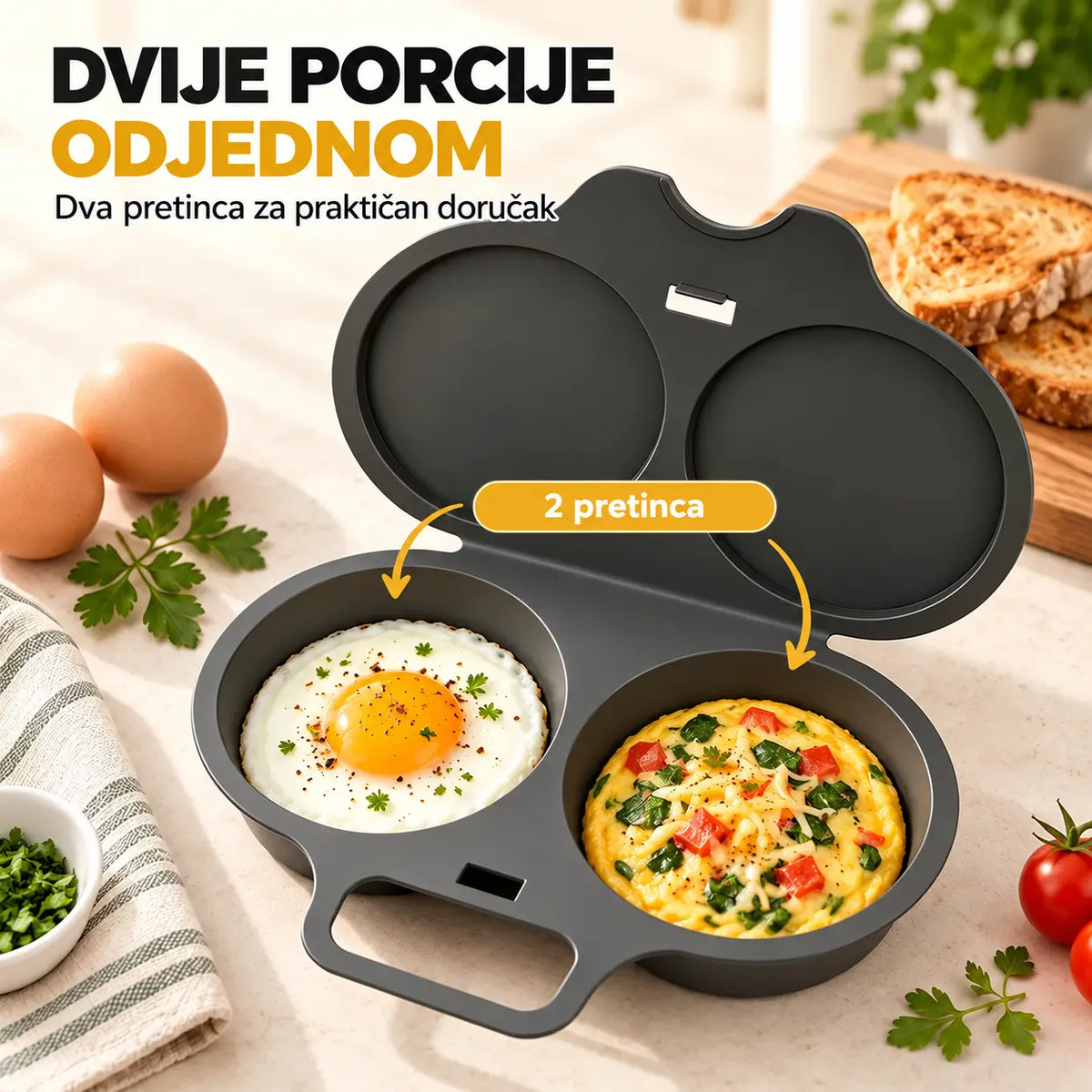 🎁2 komada 22€💥Pošator za jaja u mikrovalnoj pećnici – dvostruka šupljina, neprianjajući premaz i jednostavno čišćenje.🏠