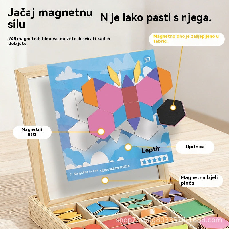 👶🌈🧩【248 dijelova】🔥Magnetska drvena tangram slagalica, igračka za trening mozga i edukativna igračka za djecu, potiče razmišljanje.