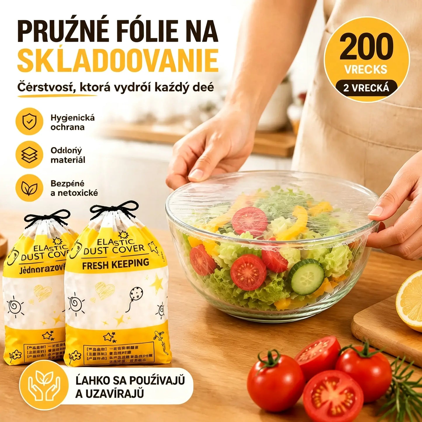 【2 vrecká, 200 kusov】 Jednorazový potravinársky kryt na udržanie čerstvosti