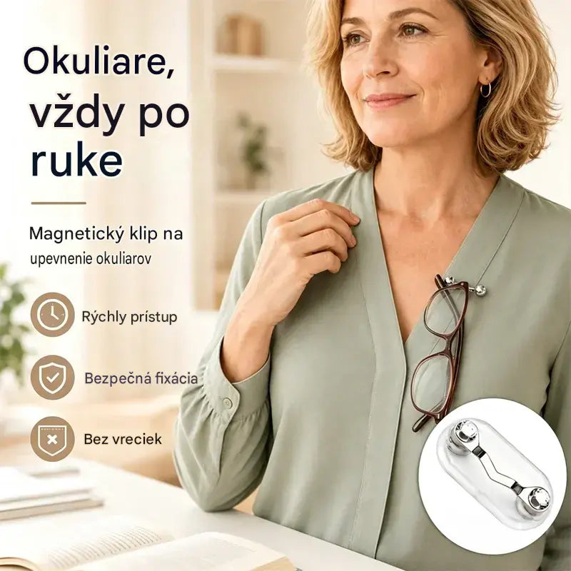 🧷🧲 Magnetický držiak na okuliare, univerzálny vešiak na okuliare pre čitateľov, okuliare s modrým svetlom a slnečné okuliare, už žiadne stratené okuliare