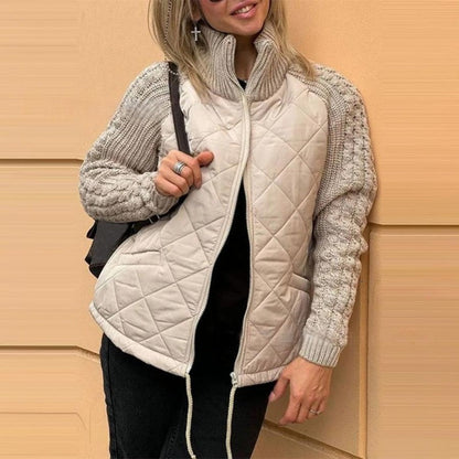 💖🥼【¡Ofertas de invierno!】🔥【S-3XL】Chaqueta de punto patchwork para mujer con forro de algodón – Diseño moderno y cálido, ideal para el invierno, abrigada y cómoda