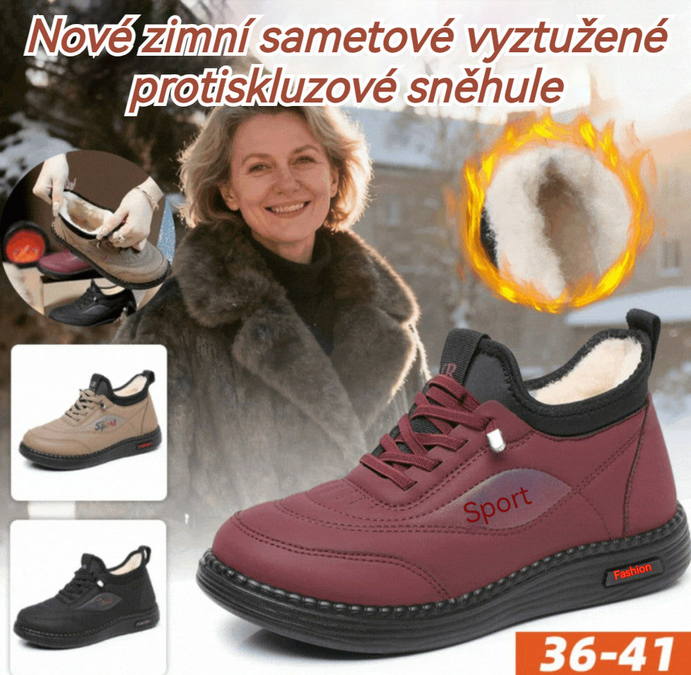 👟【35-41】Nové zimní sametové a hrubé protiskluzové boty pro maminky, módní a všestranné teplé bavlněné boty, sněhule s měkkou podrážkou