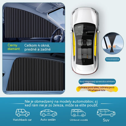 🚗🥇【50% zľava - Platba pri doručení】【4-dielna sada】Slnečná clona na okno auta s posuvnou koľajnicou a izolačnou vrstvou - vhodná pre väčšinu vozidiel, blokuje slnko, znižuje teplotu v interiéri