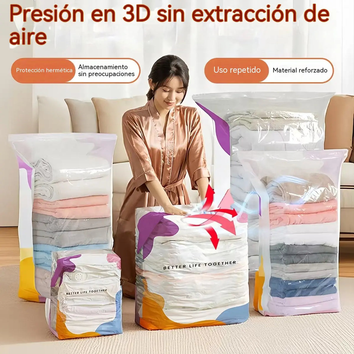 🧳【Juego de 5 piezas】💨 Bolsa de almacenamiento al vacío grande y compresible: no requiere bomba ✈️