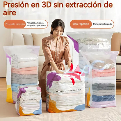 🧳【Juego de 5 piezas】💨 Bolsa de almacenamiento al vacío grande y compresible: no requiere bomba ✈️
