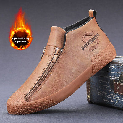 👞【39-44】Męskie ocieplane botki skórzane z zamkiem błyskawicznym – Wygodne, ciepłe i modne obuwie na zimę, idealne do codziennego użytku i na chłodniejsze dni!