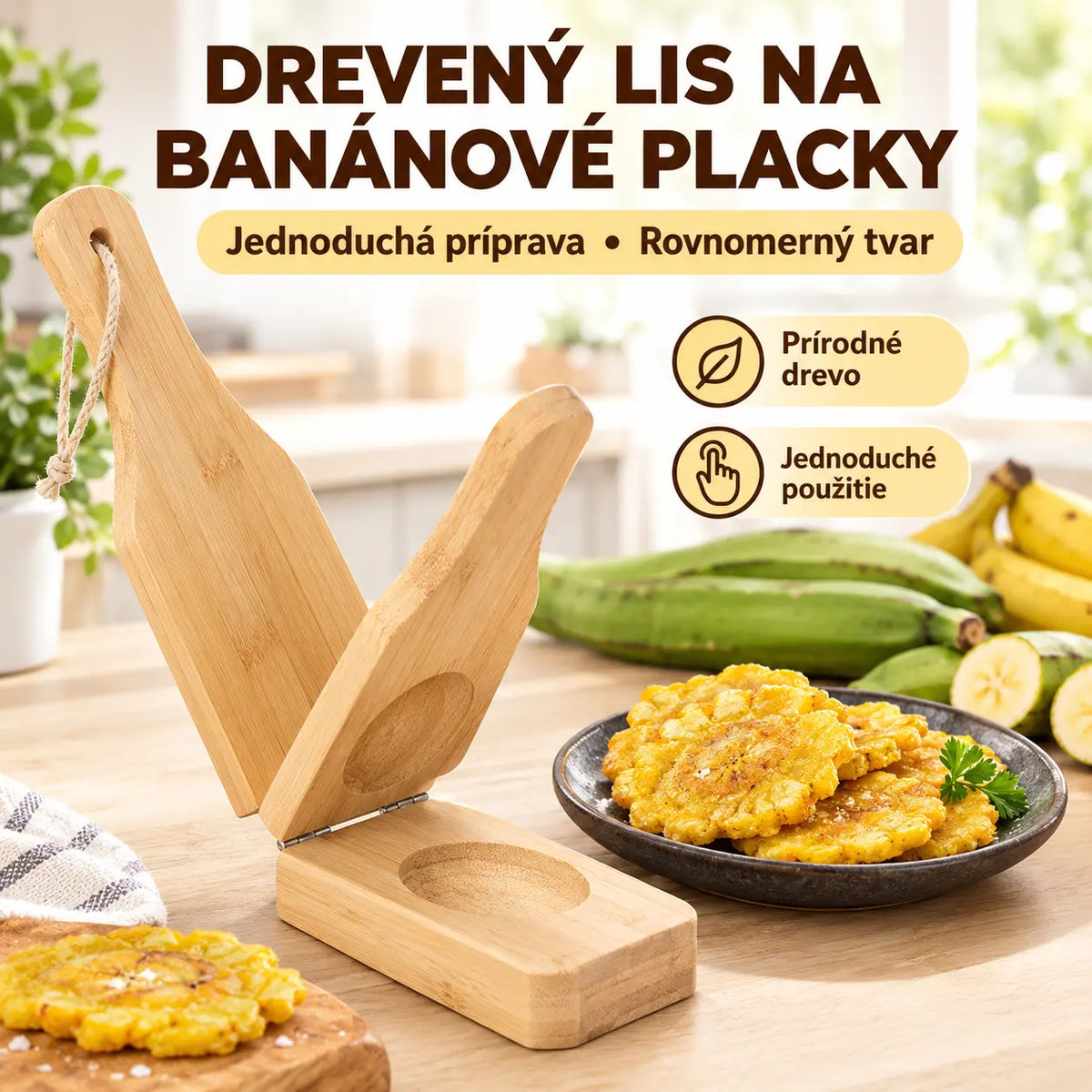 🍌 Drevený lis 2 v 1 na toasty a plantainy