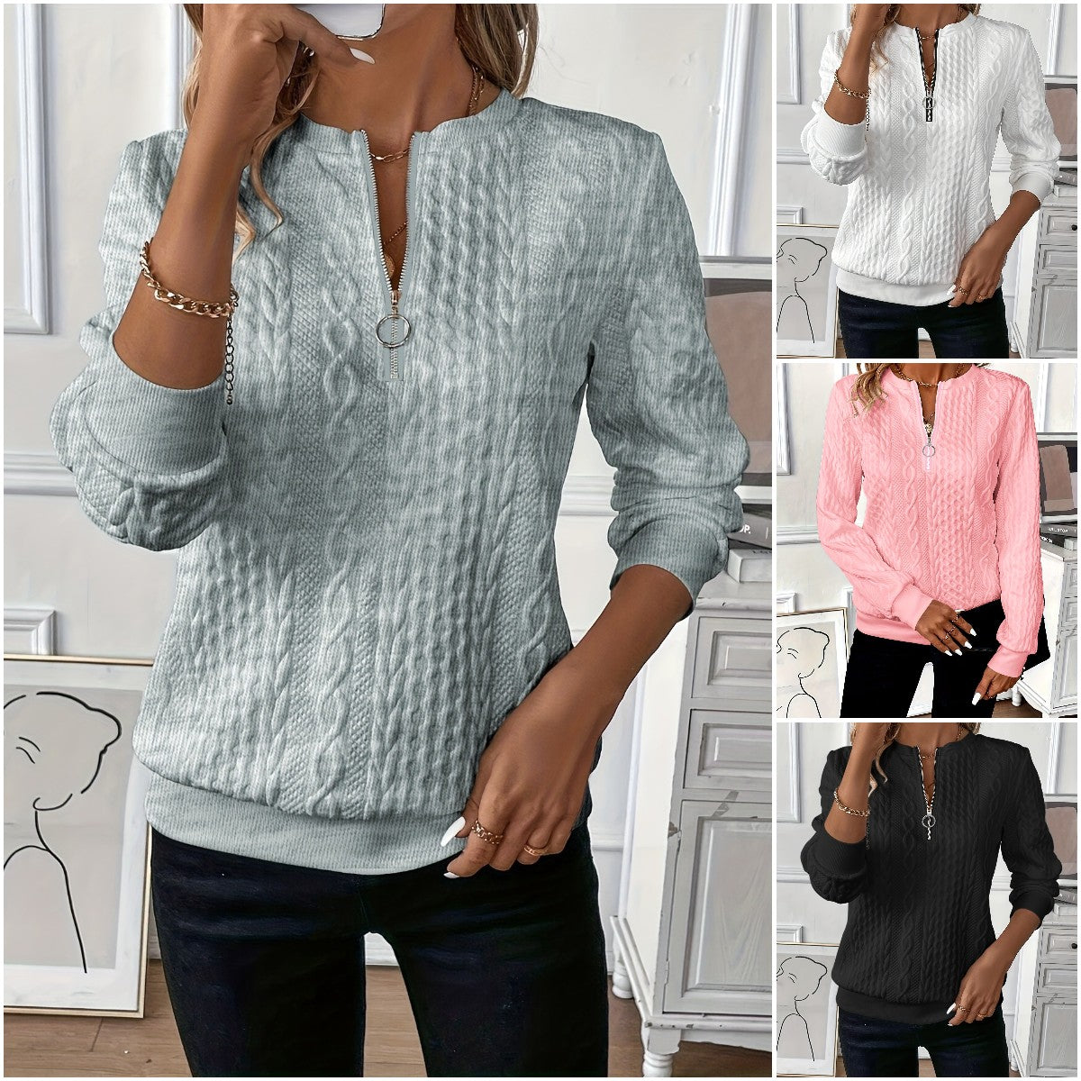 🔥【Kup 1, a dostaniesz 1】🎀🎀【Sprzedaje się jak ciepłe bułeczki】🌸🌸🌸 2025 Casual pikowana bluza na zamek dla europejskich i amerykańskich kobiet.