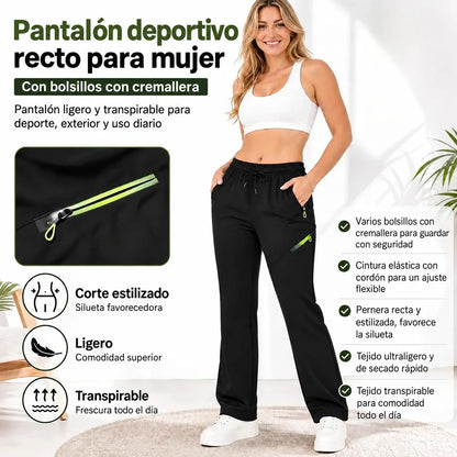 ⏳ 🔥 Pantalones cargo de mujer de pernera recta, con cintura elástica y 6 bolsillos, ideales para el trabajo, los viajes y el día a día 👖✨