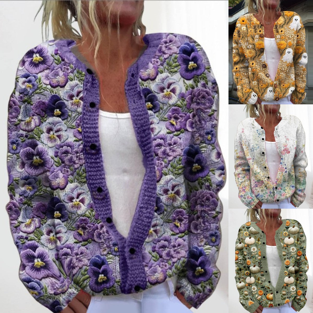 🎀【50% zľava】【M-4XL】🌺💥Stylový a teplý dámsky pletený kardigan s potlačou – Ideálny na jeseň a zimu