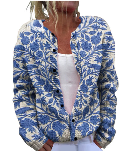 🎀【50% zľava】【M-4XL】🌺💥Stylový a teplý dámsky pletený kardigan s potlačou – Ideálny na jeseň a zimu