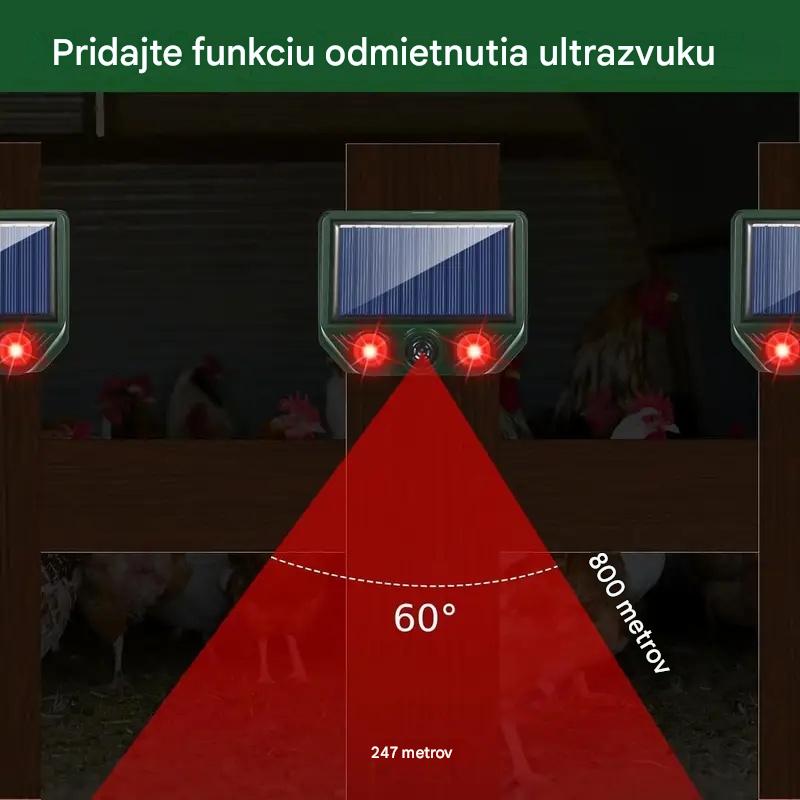 💥Solárny ultrazvukový repelent na zvieratá do exteriéru, repelent na vtáky s blikajúcim infračerveným svetlom s červenými a modrými LED diódami.