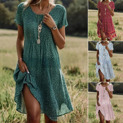 🛒📣【Posledný deň akcie】💖👗2026 nové každodenné šaty s okrúhlym výstrihom a potlačou na jar a leto 🌸🌞