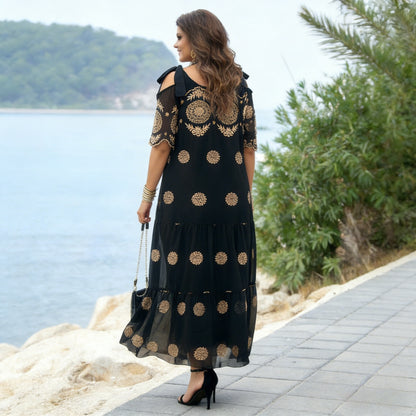 💃【S-5XL】Novinka 2026 – elegantné, pohodlné a kvalitné čierne šaty s potlačou, luxusný retro štýl, voľný strih