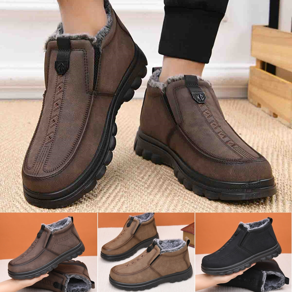🔥【39-44】👞 Zapatos de invierno para hombre con forro cálido ✅ Antideslizantes, cómodos y fáciles de poner