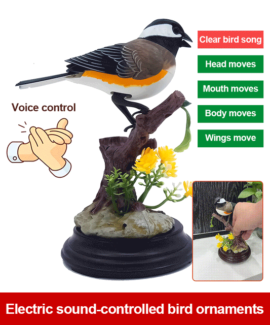 🦜🐦🐦【Compre 1 y obtenga 1 gratis】Adornos de pájaros creativos, lindos y controlados por voz para decoración de escritorio de habitación.