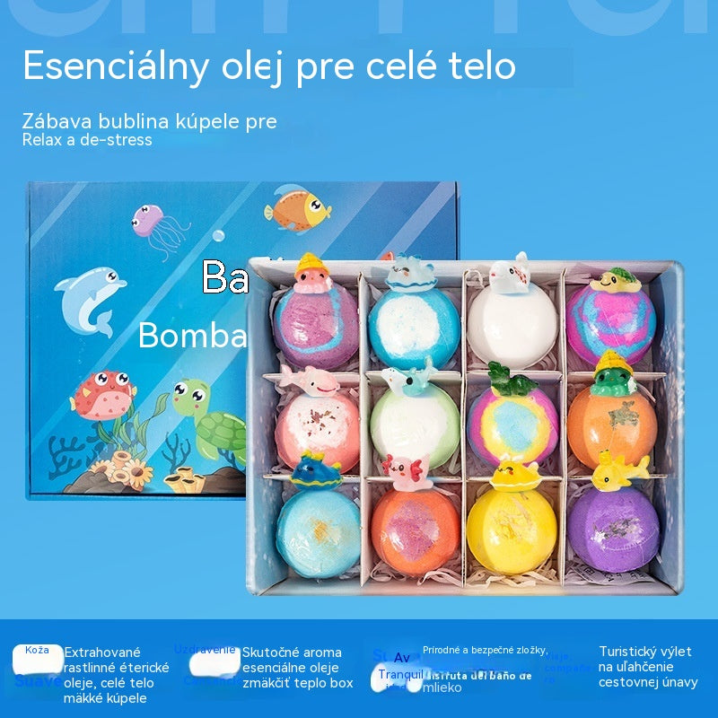 🎁【50% zľava】🔮Sada 12 guľôčok so soľou do kúpeľa v tvare morských živočíchov (60 g každá), vhodné pre deti, vstavané prekvapujúce hračky