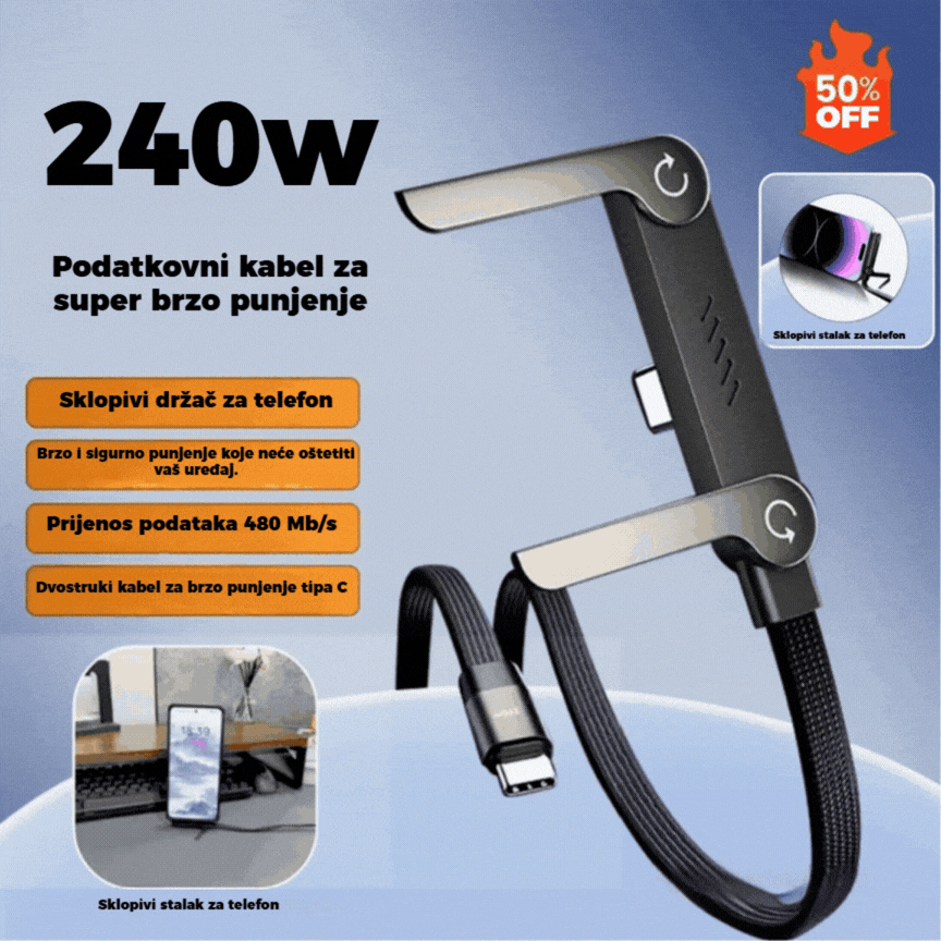 🔥50% popusta🔥⚡Kabel za brzo punjenje 2 u 1 s podesivim držačem za telefon – brzo, stabilno i praktično punjenje bilo gdje 🔋