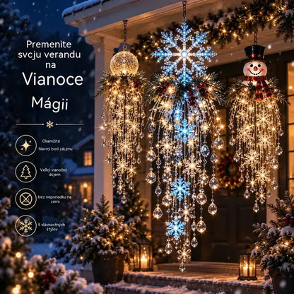 🔥 Dnes zľava 50 % 🎅 Závesná vianočná vločka s kryštálmi a LED svetlom | Čarovná žiara na verandu ✨