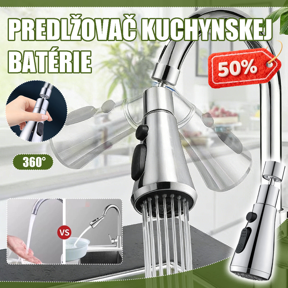 🔥【Kúpte 1 a získajte 1 zadarmo】🚰🔥360° otočná predlžovacia tryska na batériu - zvyšuje tlak vody a zároveň šetrí vodu, čím znižuje spotrebu bez straty výkonu.【2 položky】