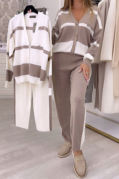 🔥🐏💖Купи 1 и вземи 1 безплатно🍂Ново есенно-зимно сезон, висококачествен и модерен плетен пуловер комплект, удобен и универсален за всеки ден.