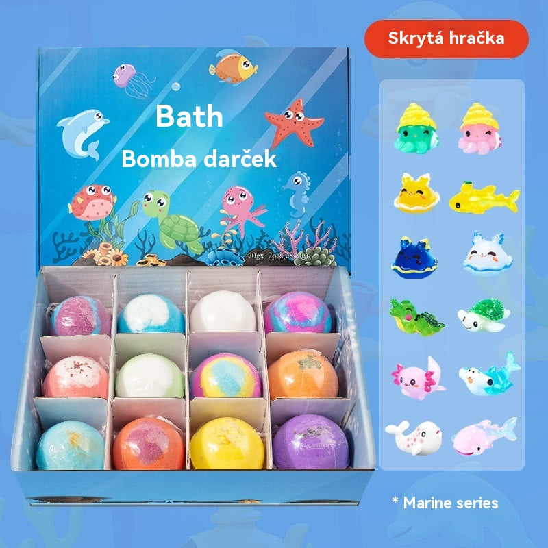 🎁【50% zľava】🔮Sada 12 guľôčok so soľou do kúpeľa v tvare morských živočíchov (60 g každá), vhodné pre deti, vstavané prekvapujúce hračky